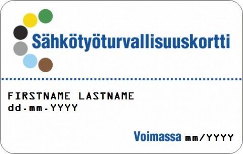 Finnish electrical safety training (SFS 6002) certificate